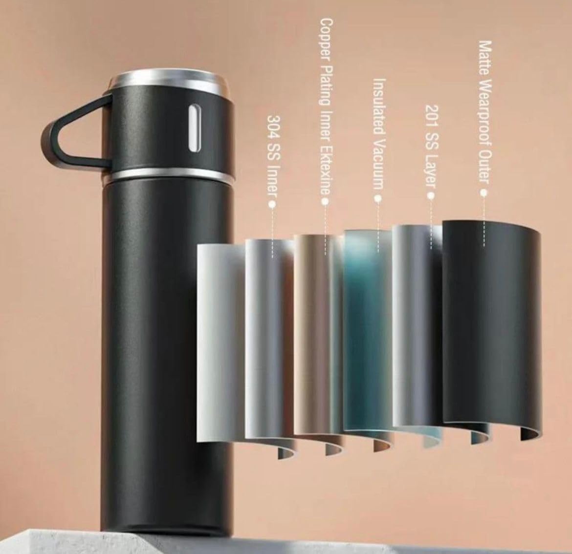 Coffret Thermos Inox avec 3 Tasses – Élégant et Pratique