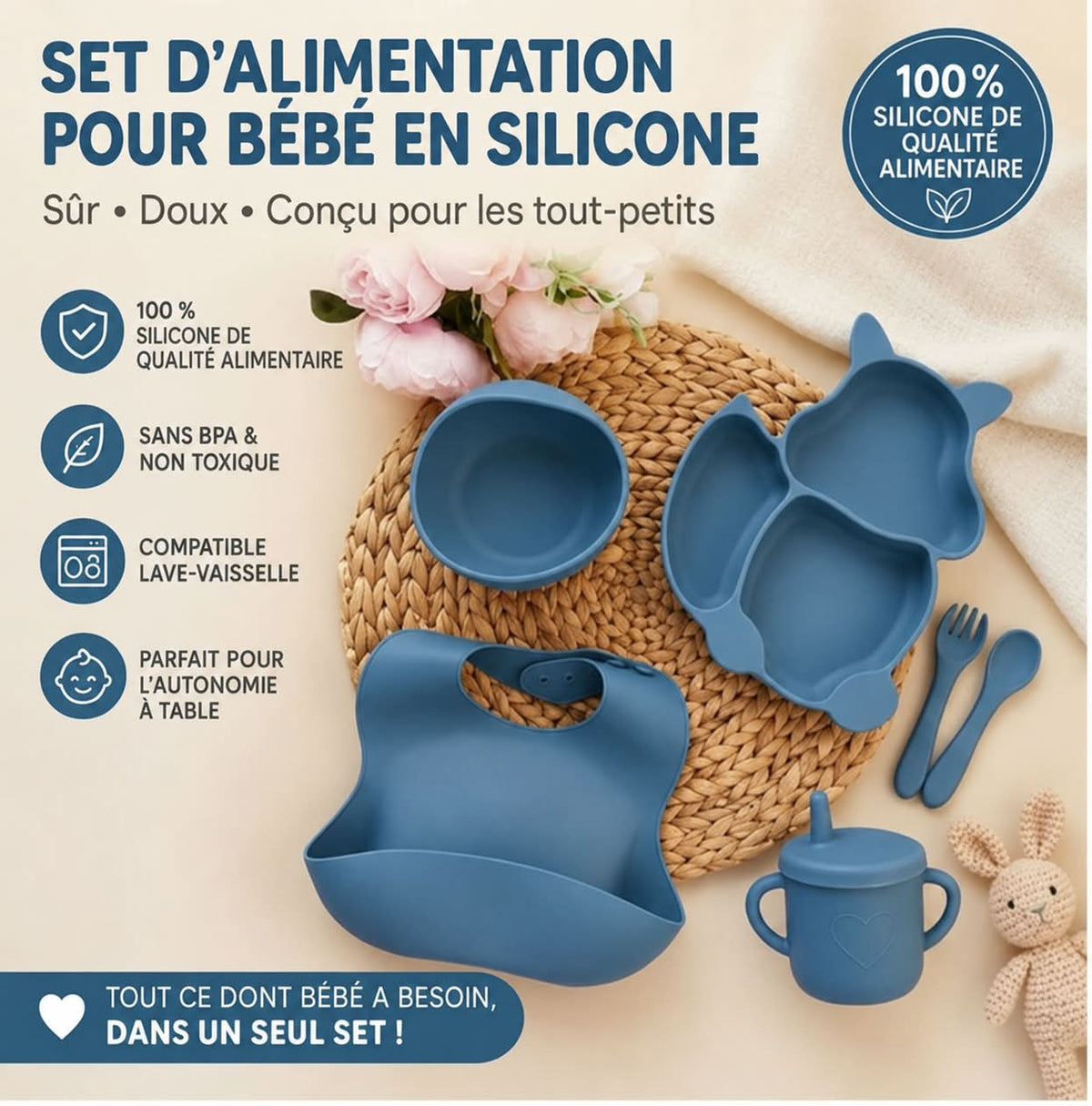 Kit repas bébé en silicone